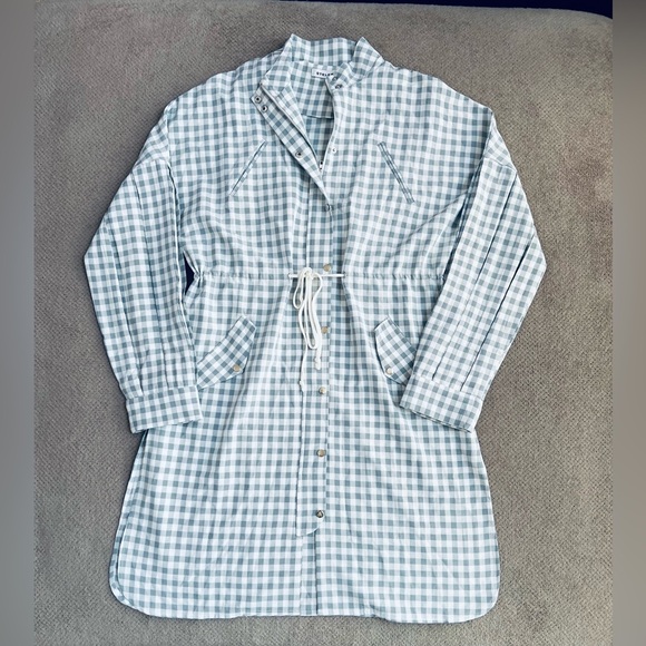 Stelen English Factory Women’s Med Grey Gingham Balloon Sleeve Zip Long Jacket - Picture 3 of 11